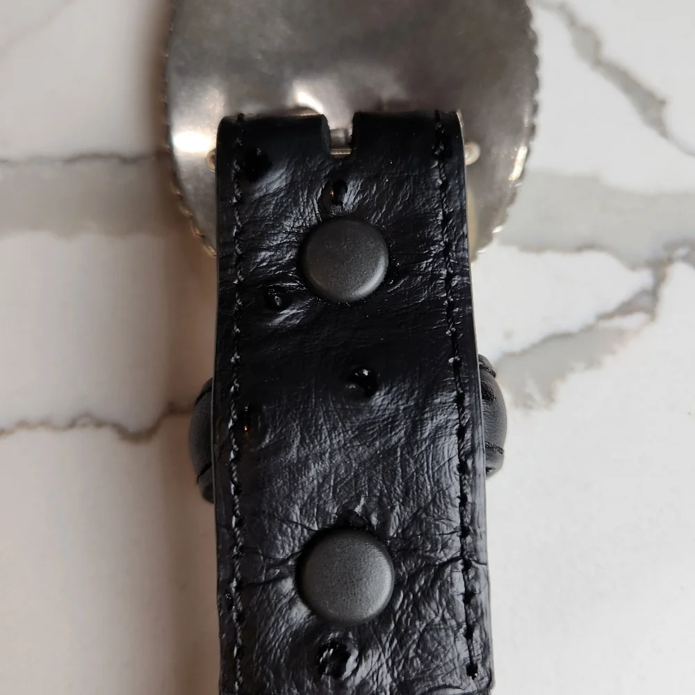 NOCONA BELT COMPANY BLACK LEATHER OSTRICH PRINT 100% LEATHER BELT SIZE 26